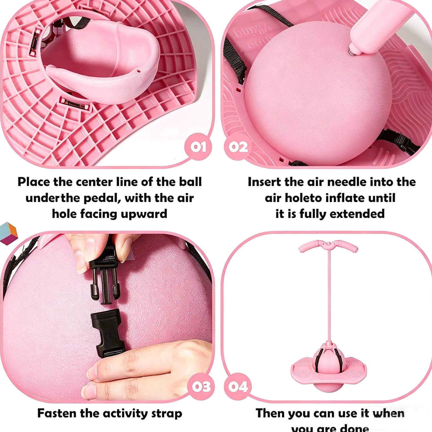 Pelota saltarina de equilibrio para niños con barra, juguete exterior rosa