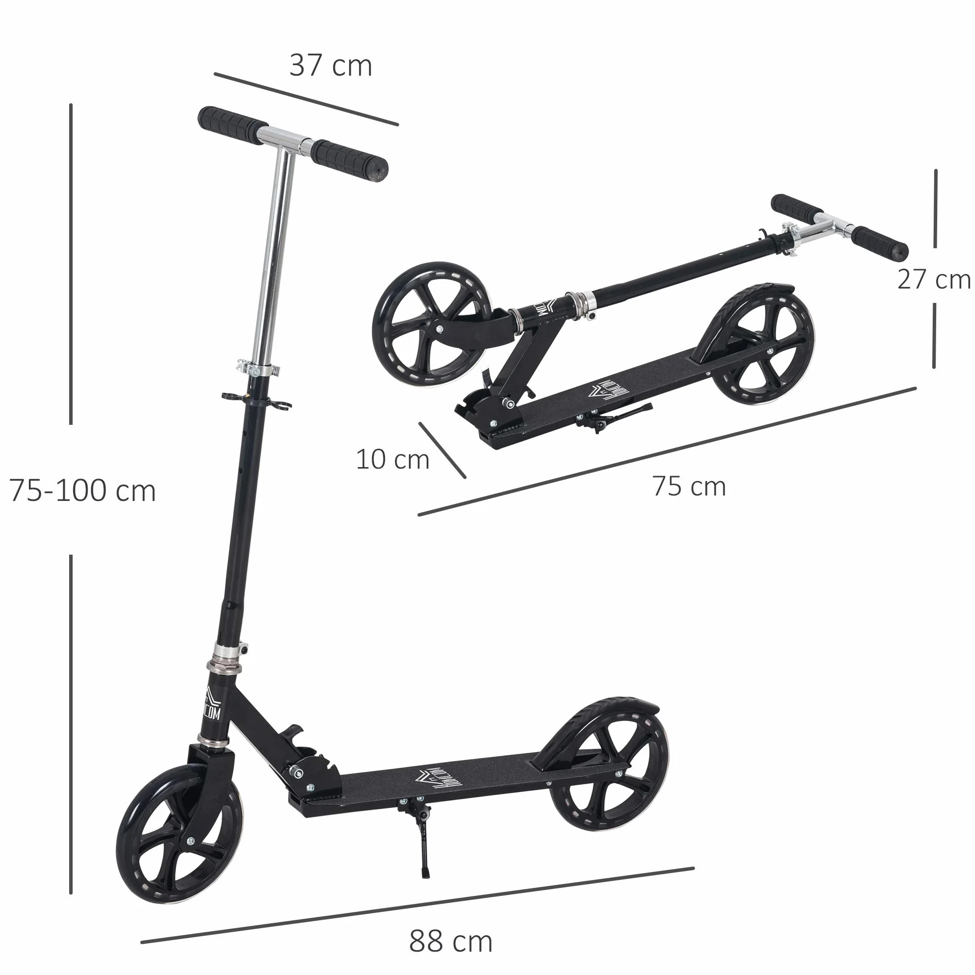 HOMCOM Patinete Plegable para Niños +3 Años Scooter Infantil Manillar Ajustable 4 Niveles 88x37x75-100 cm