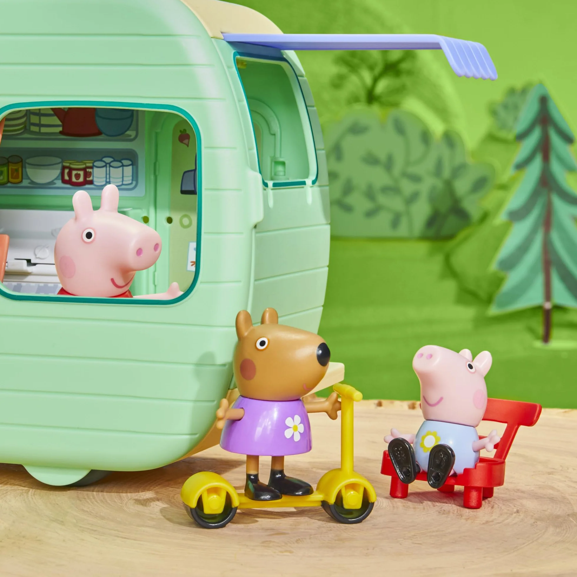 Peppa Pig Set de Juego Aventura en Carretera Caravana de Juguete con 3 Figuras Peppa George y Birgit para Niños 3 Años o Más