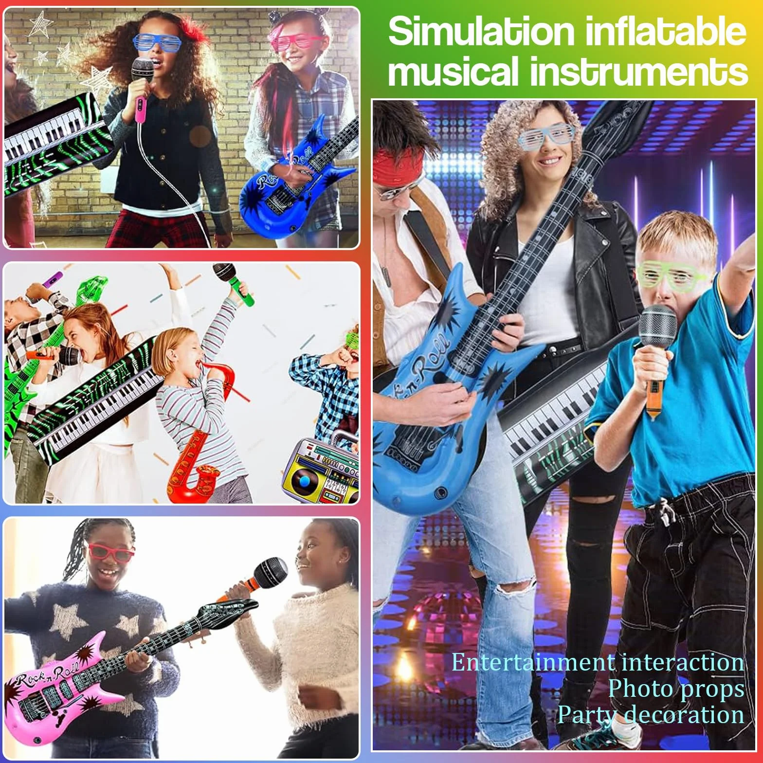 Fotobox Accessoires 9 Stück aufblasbares 90 cm Luftgitarren für Mottoparty Geburtstagsfeiern