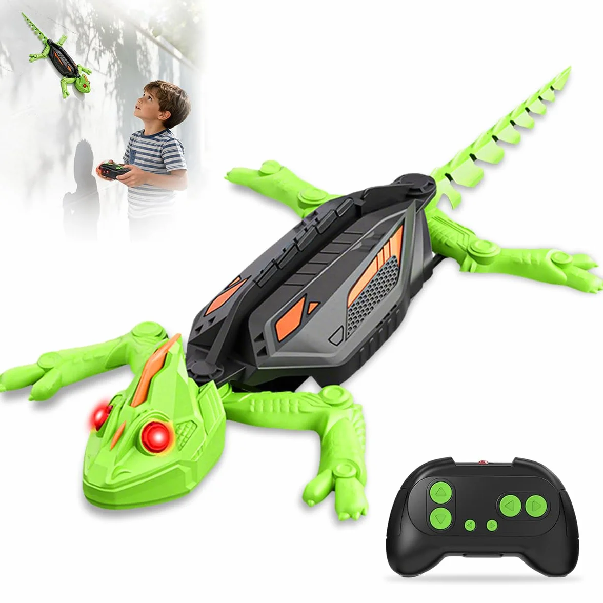 Lagartija Teledirigida con Ojos LED, Camaleón Robot Trepador Recargable, Juguete a Control Remoto para Niños 3-9+ Años