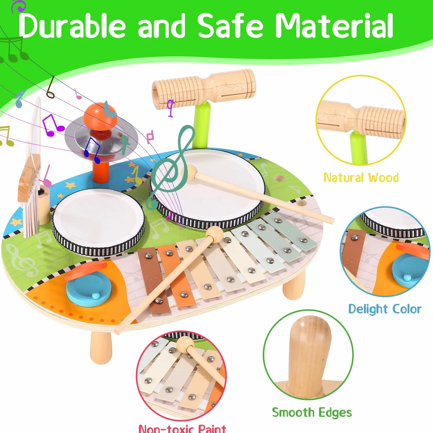 Juguetes de Madera Xilófono Tambor Instrumentos Musicales Infantiles para Bebés 2 3 4 Años