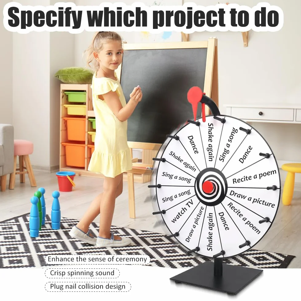 Rueda de la Fortuna 30 cm con 14 Ranuras, Juego de Ruleta Giratoria con Borrador y Rotulador para Carnaval