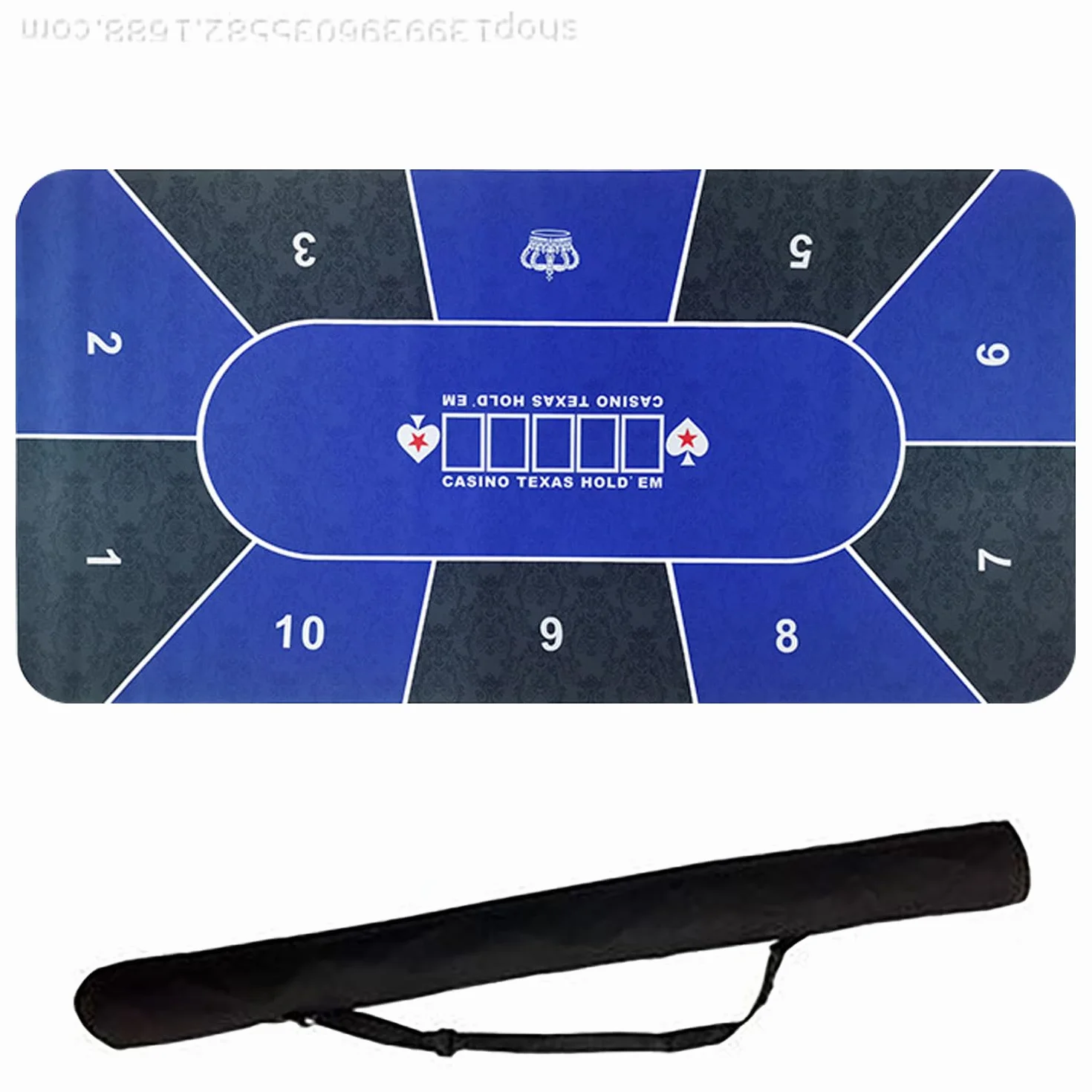 Alfombrilla de póquer profesional 180 x 90 cm, blackjack para 10 jugadores, goma, diseño Texas Hold'em, con bolsa de transporte