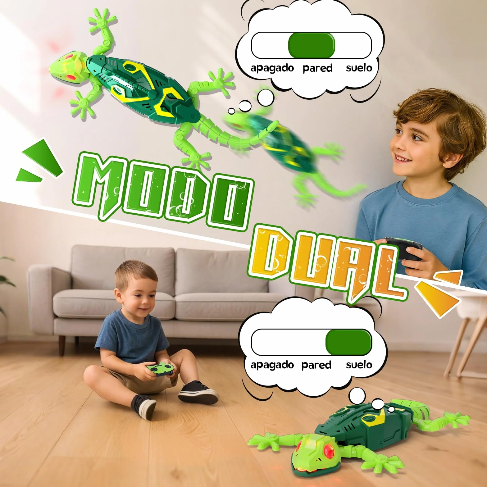 Charmofun Lagarto Trepador Paredes con Ojos LED, Gecko Juguete Realista para Niños 4+ Años (Verde)