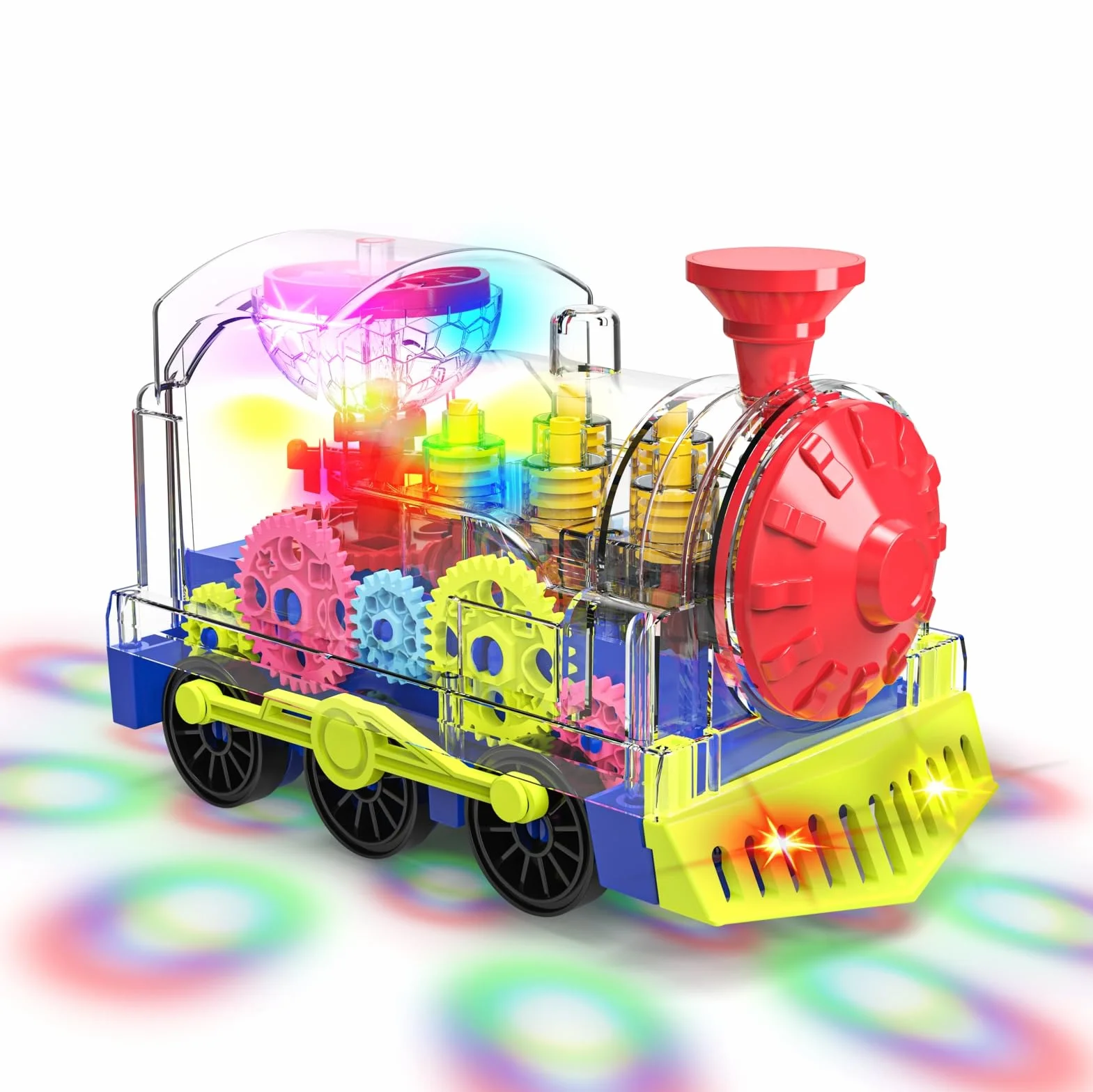 Juguete de Tren Luminoso para Niños Pequeños: Engranaje Transparente con Luces y Música, Educativo para Gatear
