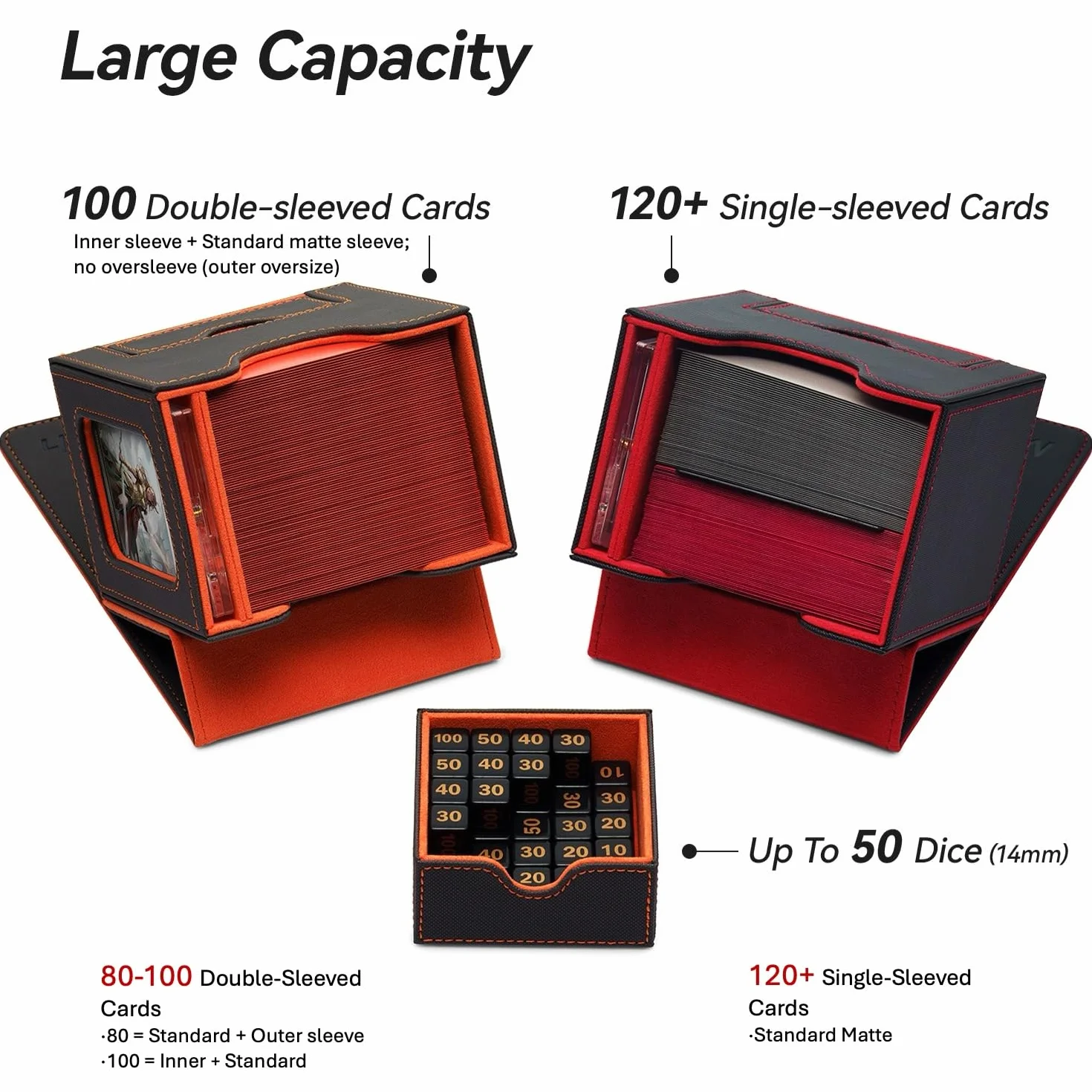 Mage Tech Card Commander Deck Box para MTG - Diseño patentado, expositor de Commander, 100 cartas doble manga, tarjetero magnético 35pt, bandeja dados - negro/azul