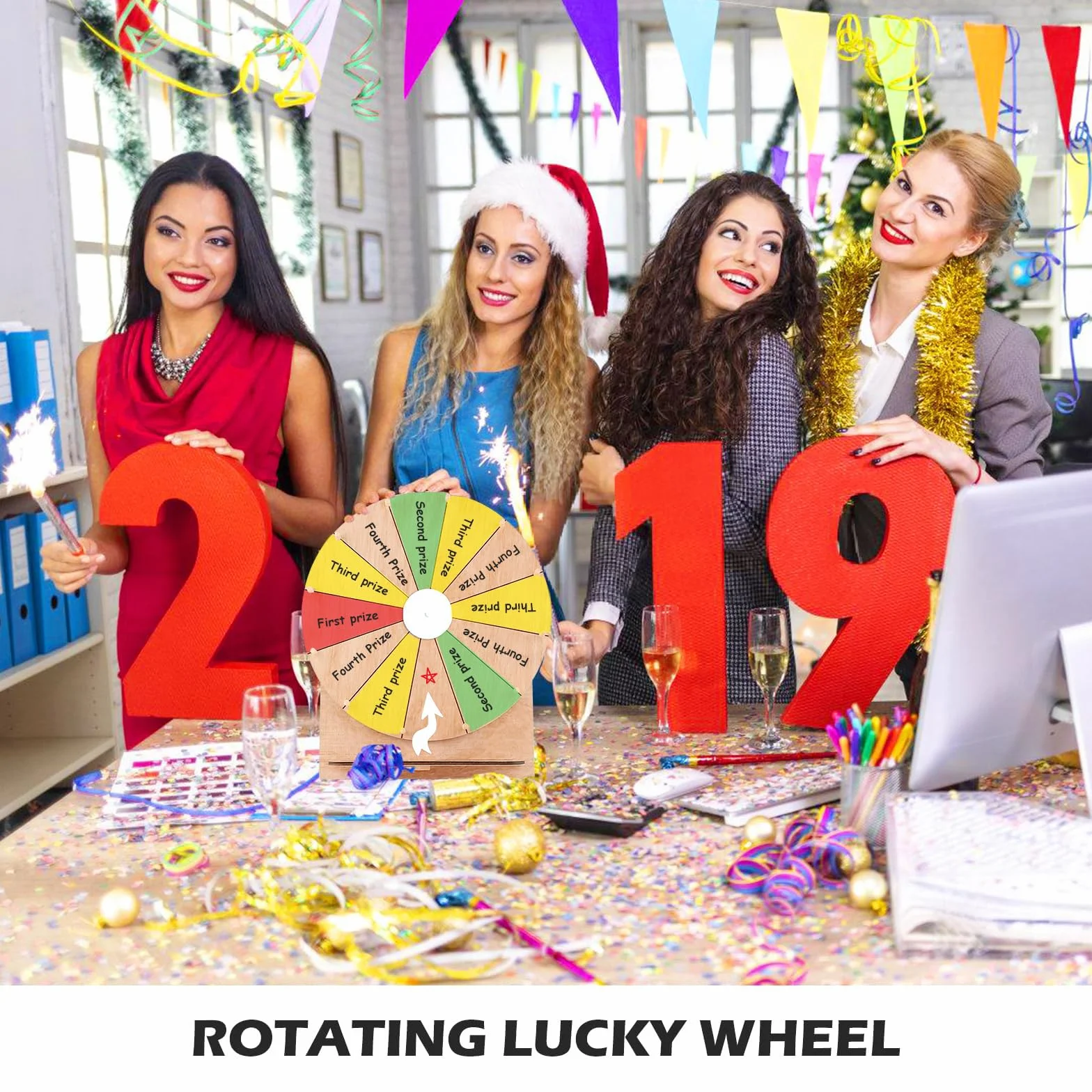 Ruleta De La Fortuna De Madera 35 CM 12 Ranuras Con Marcador Para Carnaval