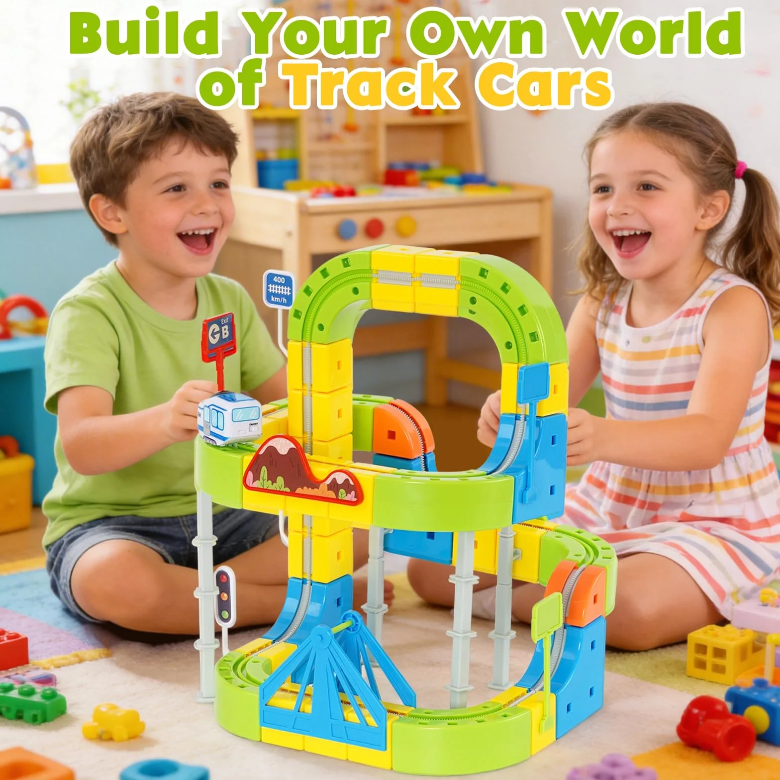 Tren Eléctrico Juguete Niños 125 Pcs - Pista de Carreras DIY Cube Track 3D - Set Tren con Locomotora y Vías - Regalo 3-8 Años