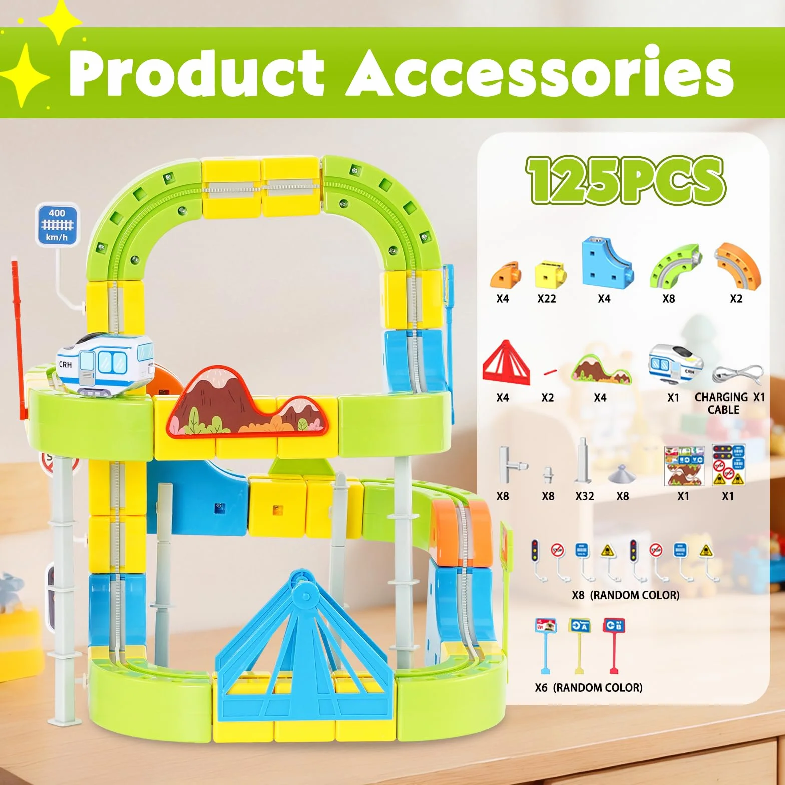 Tren Eléctrico Juguete Niños 125 Pcs - Pista de Carreras DIY Cube Track 3D - Set Tren con Locomotora y Vías - Regalo 3-8 Años