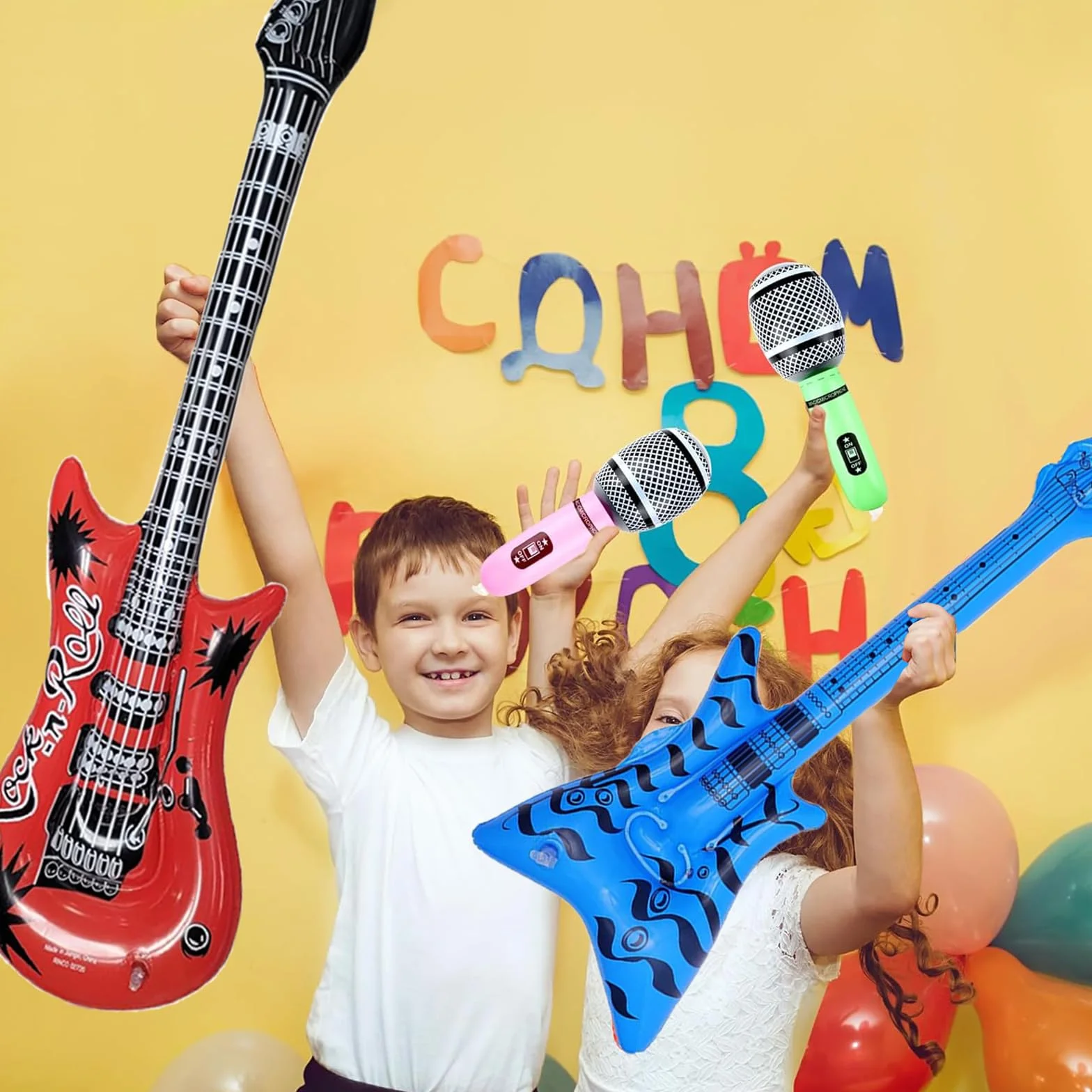 Fotobox Accessoires 9 Stück aufblasbares 90 cm Luftgitarren für Mottoparty Geburtstagsfeiern