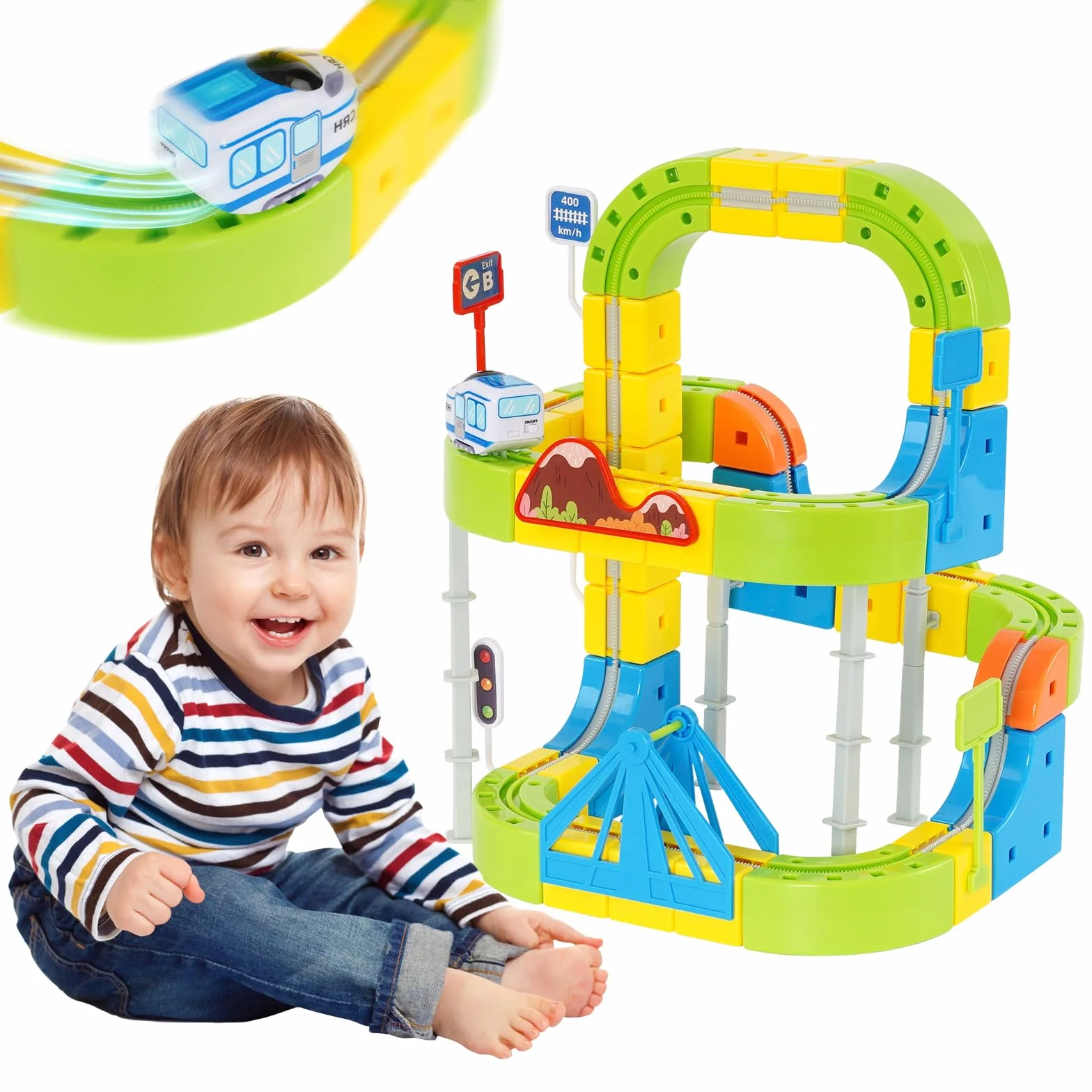 Tren Eléctrico Juguete Niños 125 Pcs - Pista de Carreras DIY Cube Track 3D - Set Tren con Locomotora y Vías - Regalo 3-8 Años