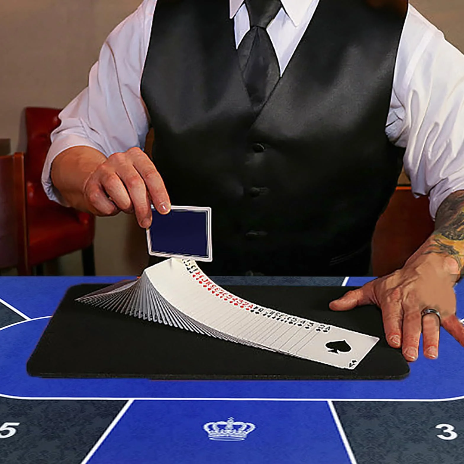 Alfombrilla de póquer profesional 180 x 90 cm, blackjack para 10 jugadores, goma, diseño Texas Hold'em, con bolsa de transporte