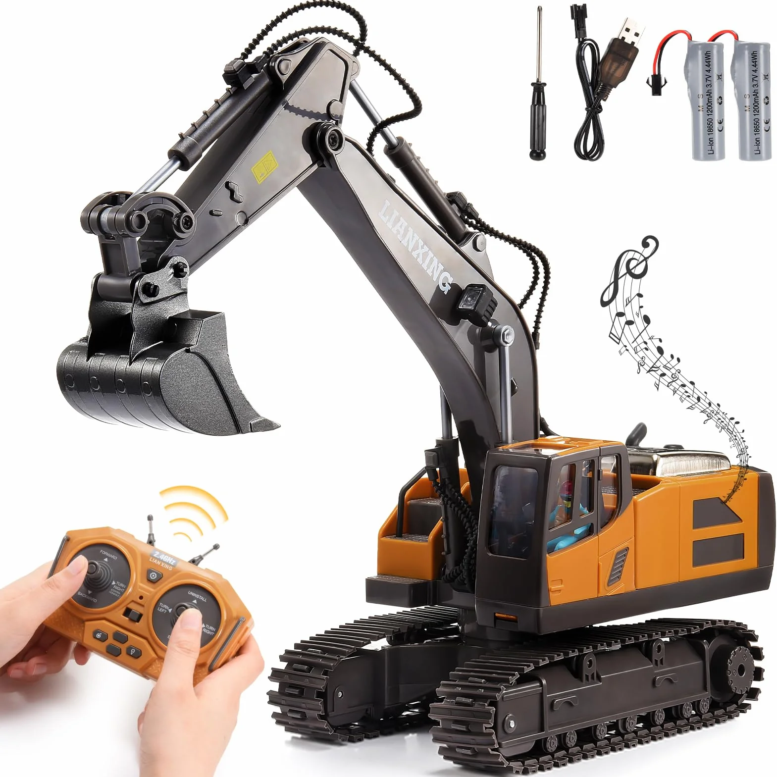 HappyGoLucky excavadora teledirigida RC 1:20 680° rotación con luces juguete para niños 3-8 años