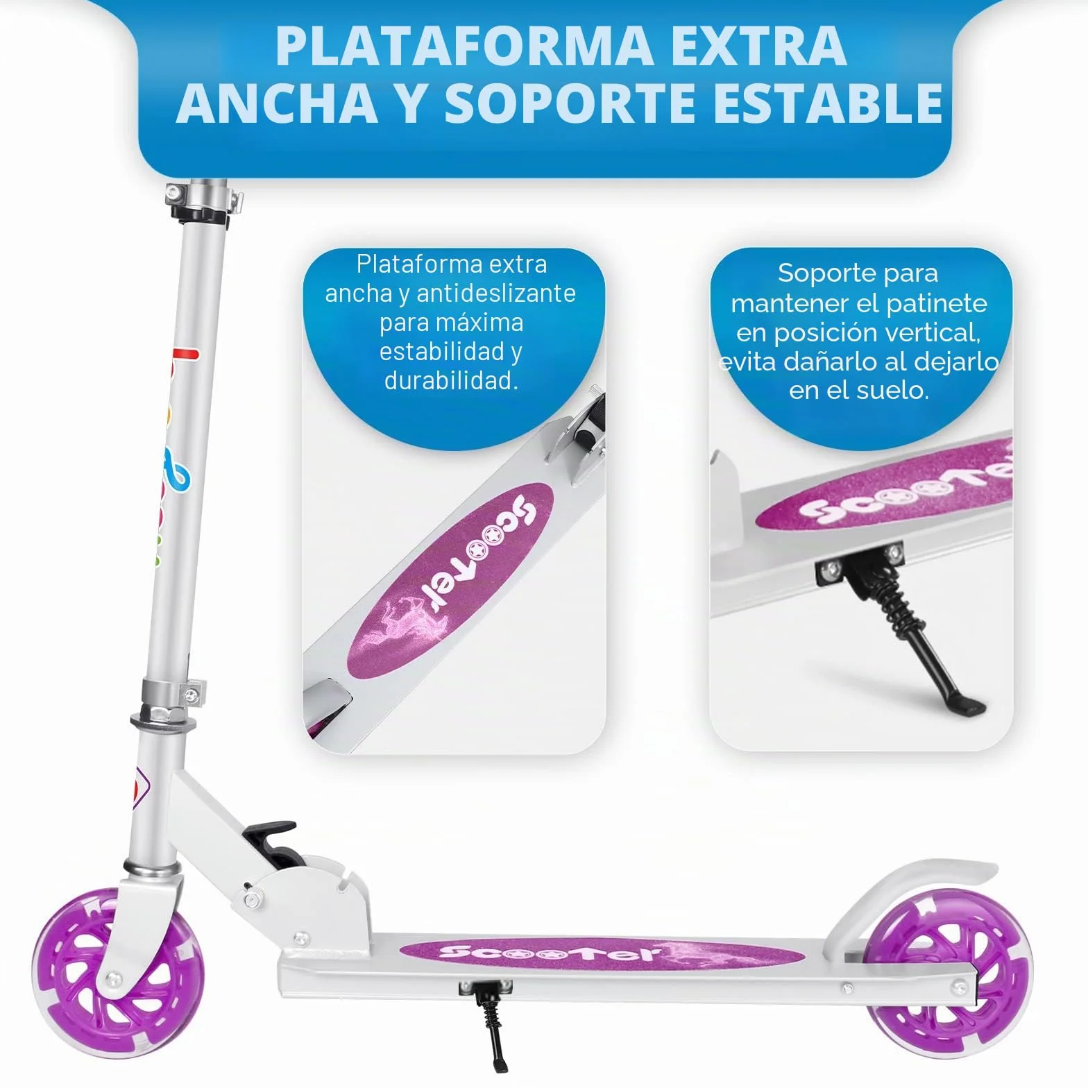 Patinete Infantil Plegable BELEEV V1 con Luces LED, 4 Alturas Ajustable, Ligero para Niños 3-12 Años