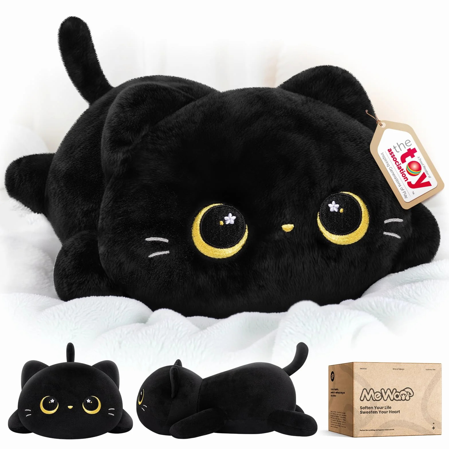 Mewaii Almohadas de Peluche Gato Negro Kawaii Cojines para Niños