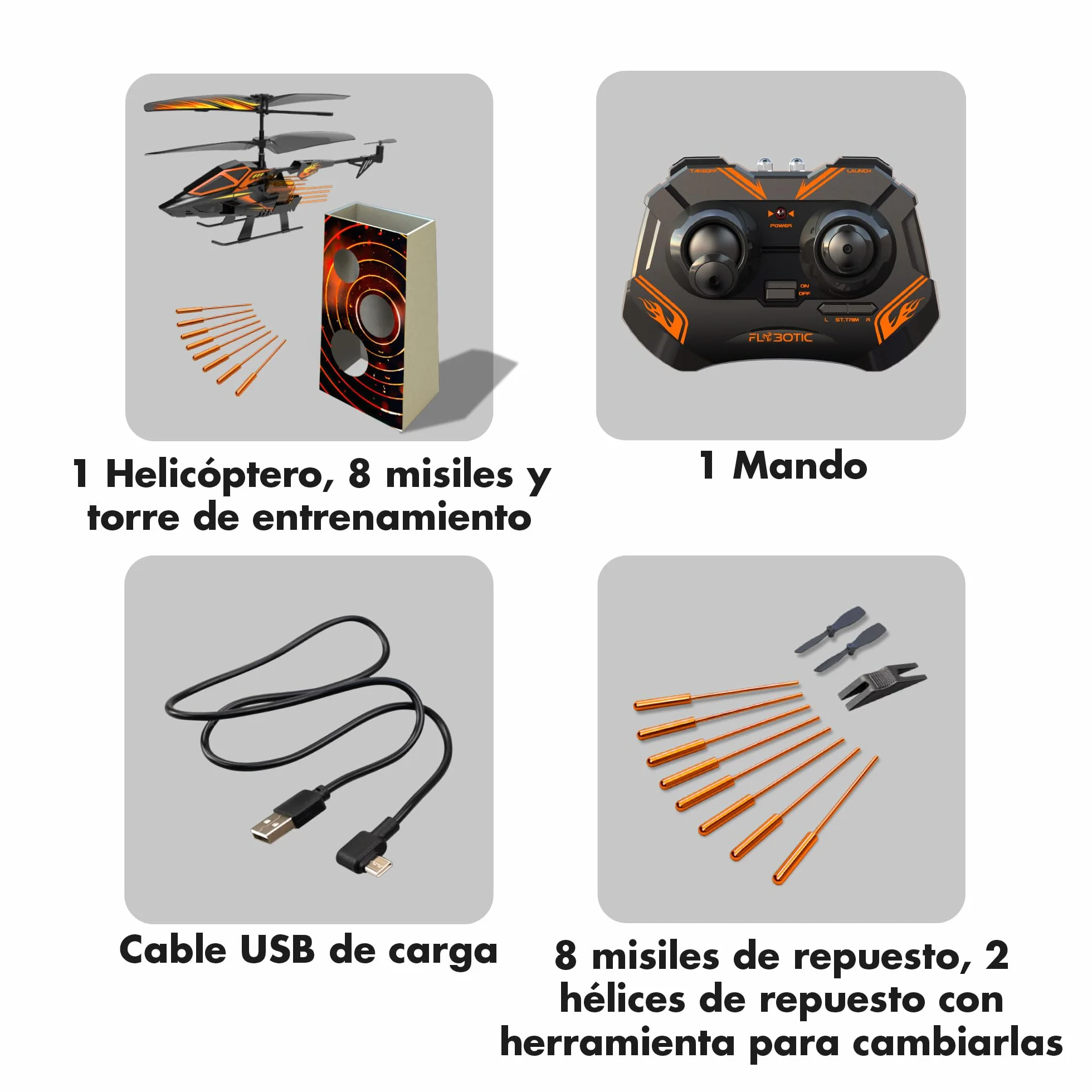 Bizak FLYBOTIC Hover Blast Helicoptero teledirigido con Mando Radio Control y 16 Cohetes