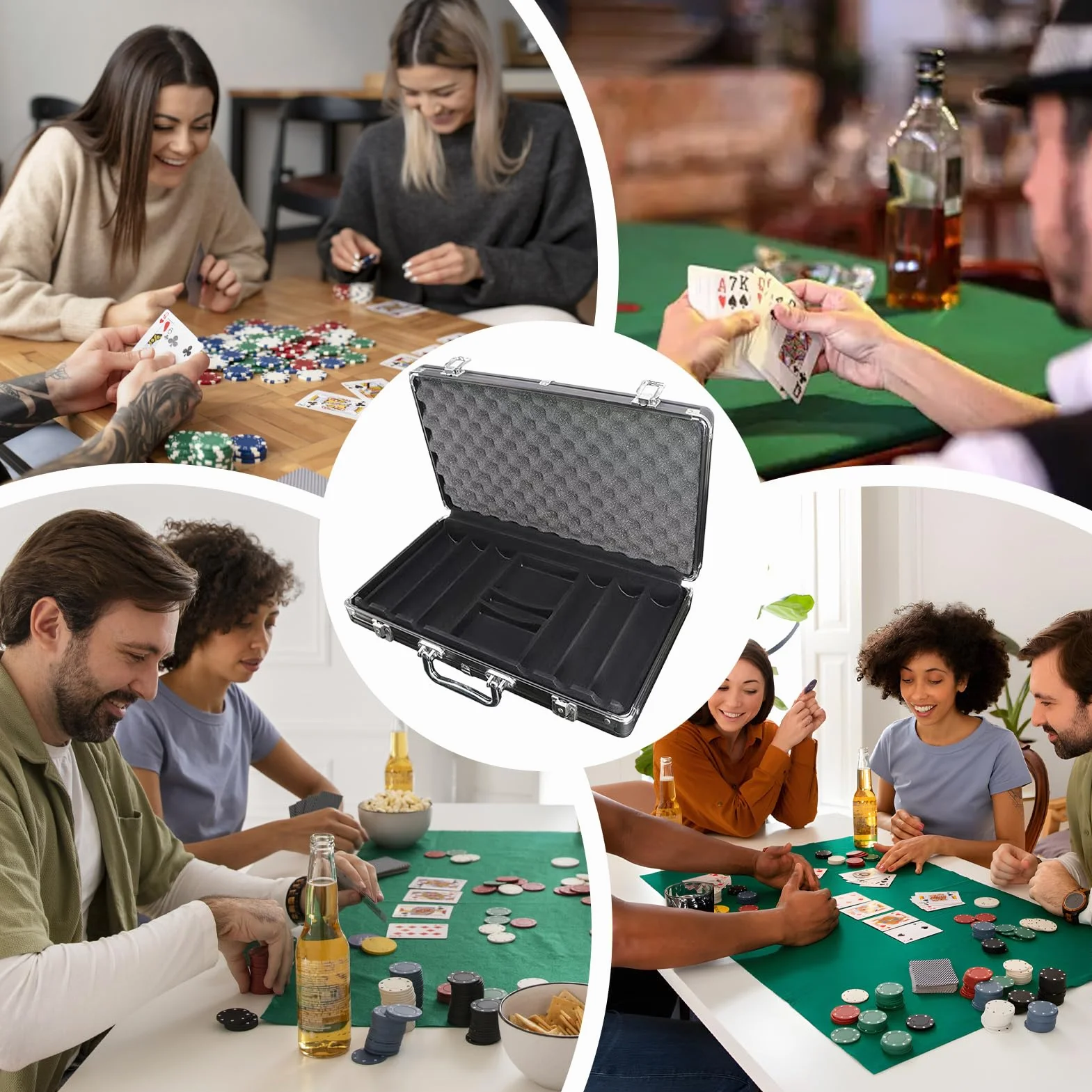 Estuche Vacío para Fichas de Póker 300 Piezas Aleación de Aluminio Negro Mate