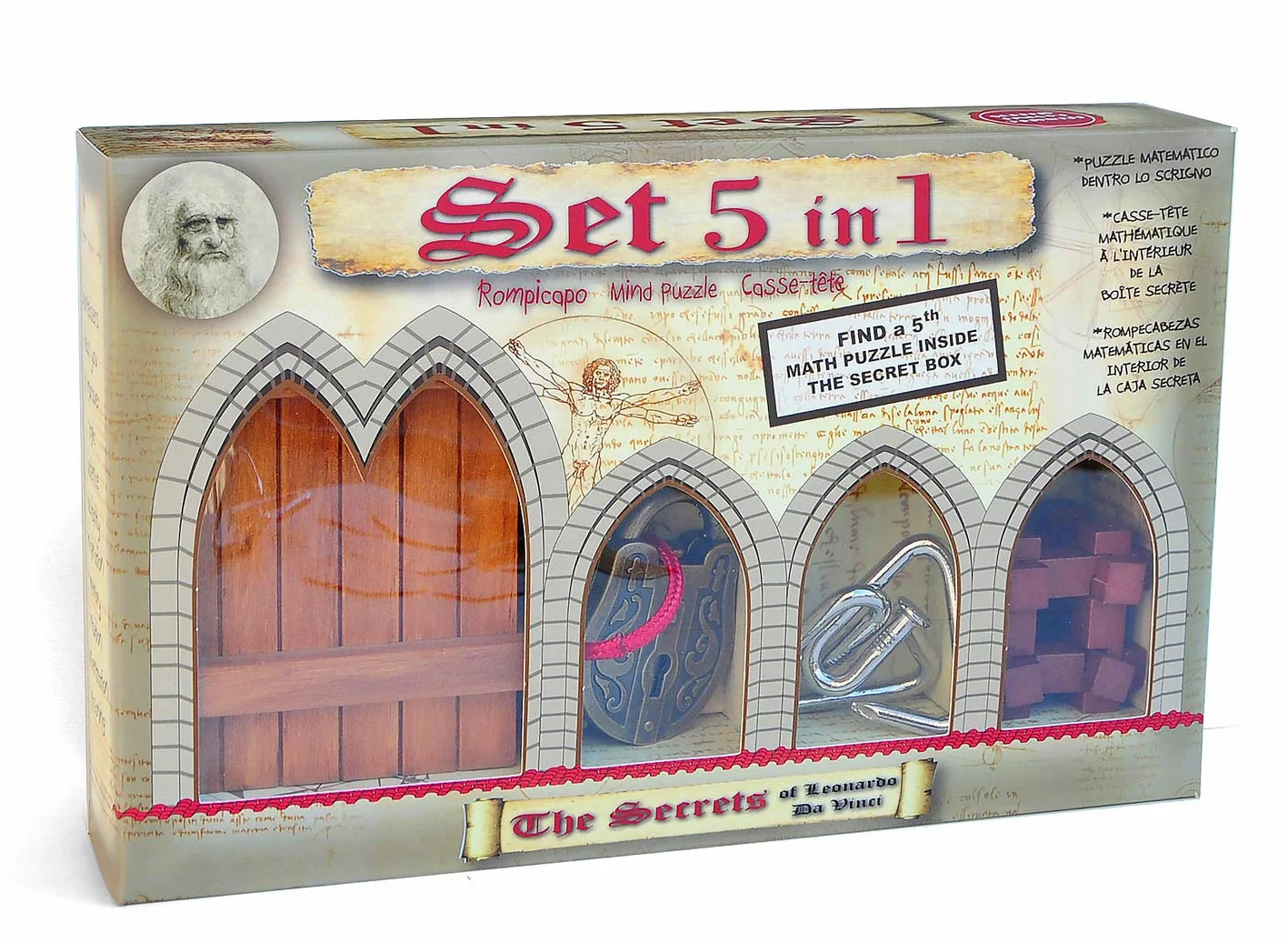 Logica Juegos Art. Set 5 en 1 Rompecabezas de Madera y Metal - Coleccion Leonardo da Vinci
