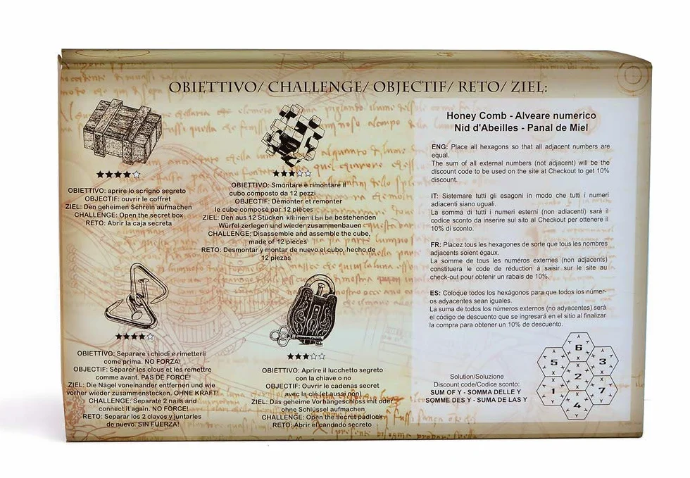 Logica Juegos Art. Set 5 en 1 Rompecabezas de Madera y Metal - Coleccion Leonardo da Vinci