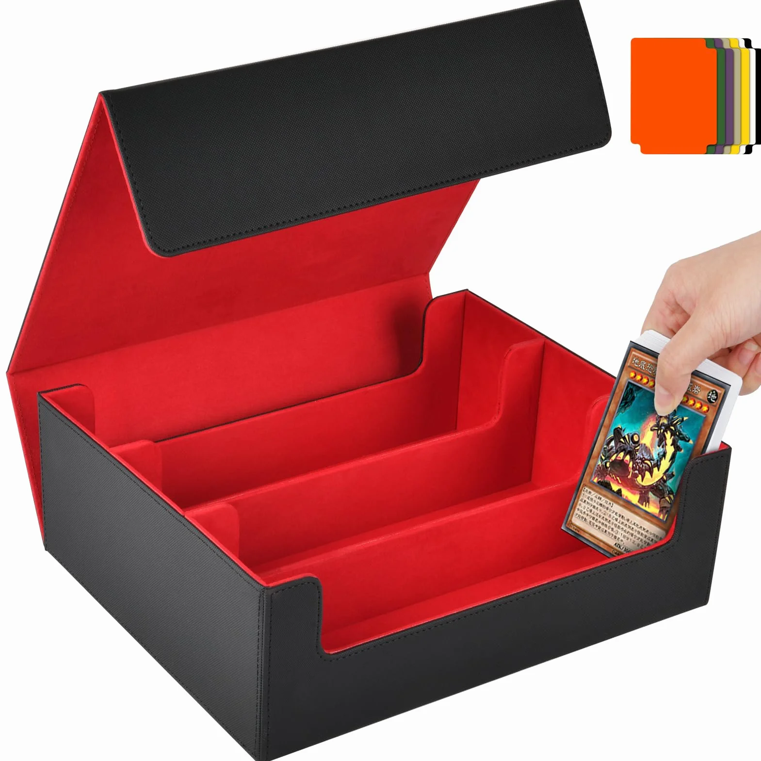 Aolso Caja de Barajas para Cartas, Deck Box para 2400+ PTCG Cartas, Flip Caja de Almacenamiento de Tarjeta con 8 Card Dividers, para MTG TCG PTCG, Negro y Rojo