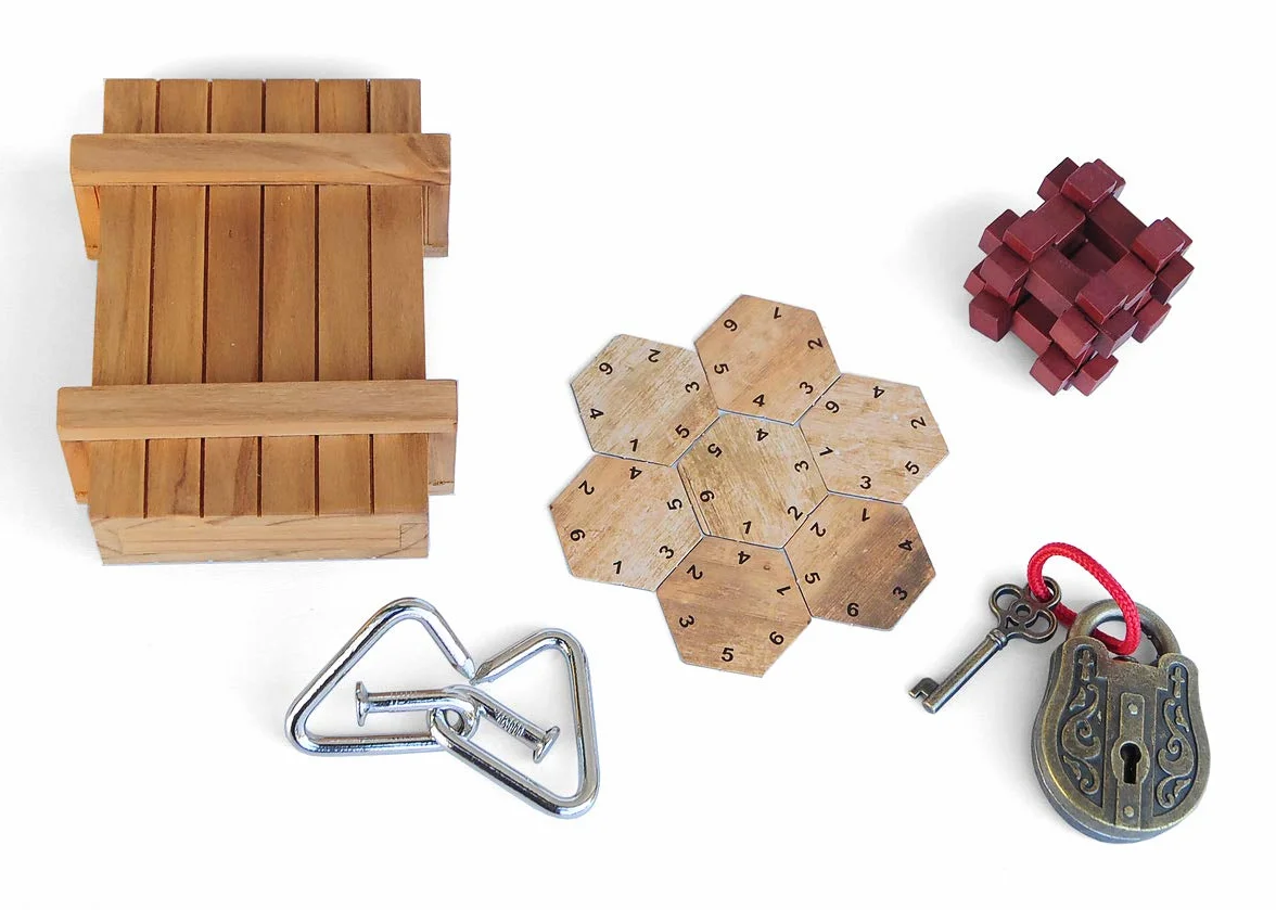 Logica Juegos Art. Set 5 en 1 Rompecabezas de Madera y Metal - Coleccion Leonardo da Vinci
