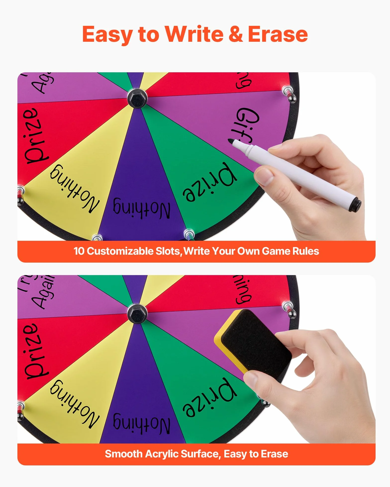 VEVOR Rueda de la Fortuna Interactiva, 10 Ranuras, Soporte, Ruleta Ganadora, 300 x 160 x 390 mm