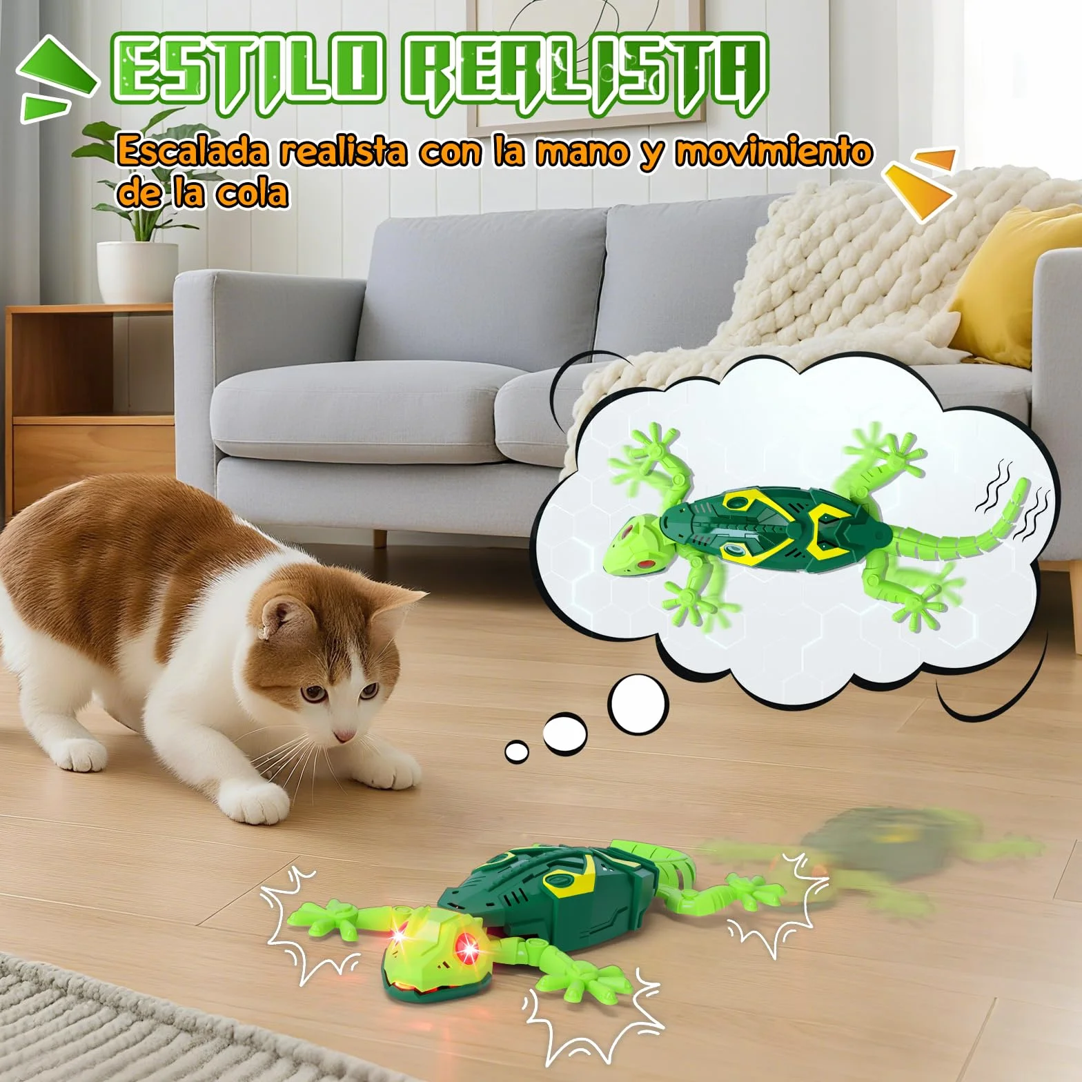 Charmofun Lagarto Trepador Paredes con Ojos LED, Gecko Juguete Realista para Niños 4+ Años (Verde)