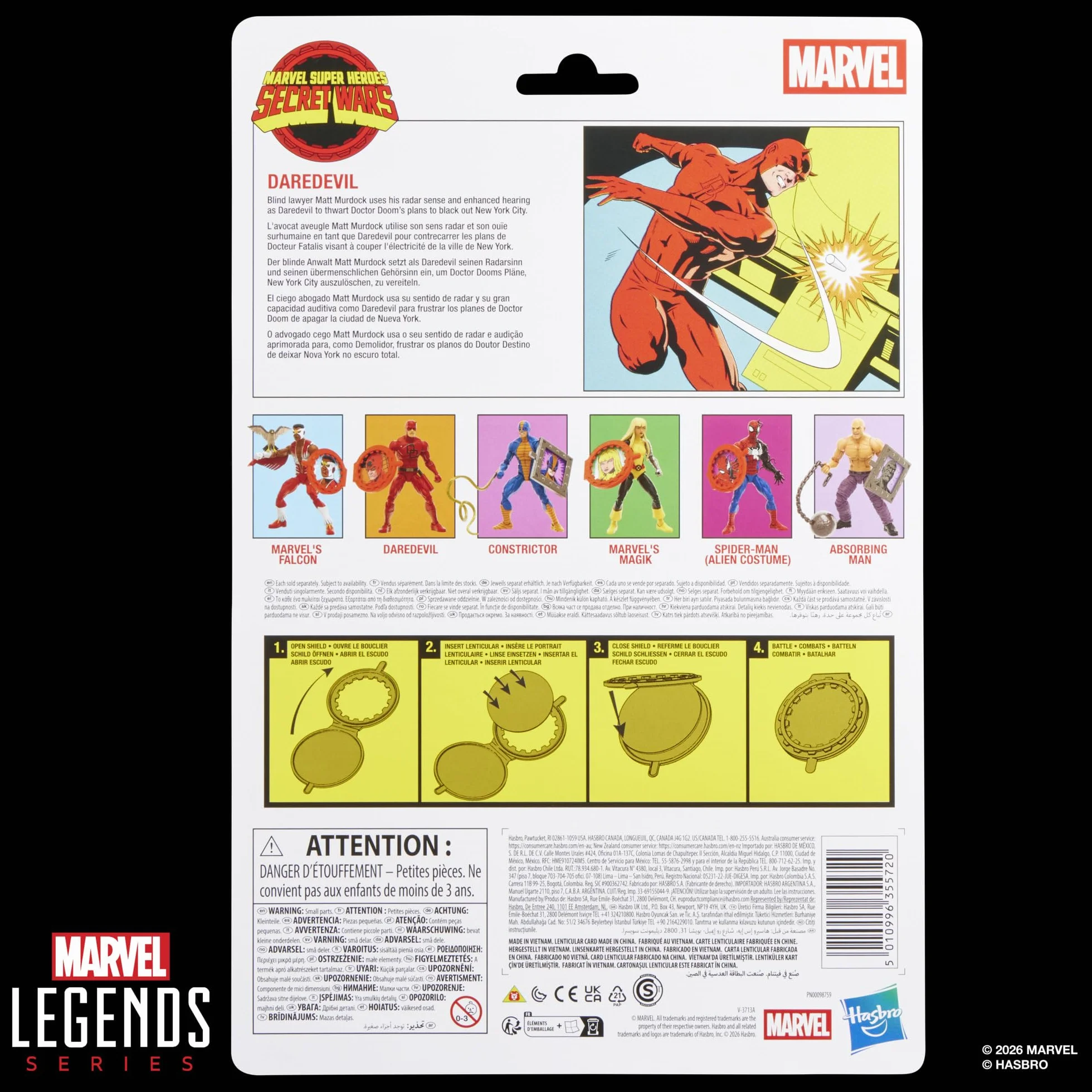 Marvel Legends Series Secret Wars Daredevil Figura Retro Coleccionable 15 cm Escudo Lenticular Inspirada Cómics Marvel