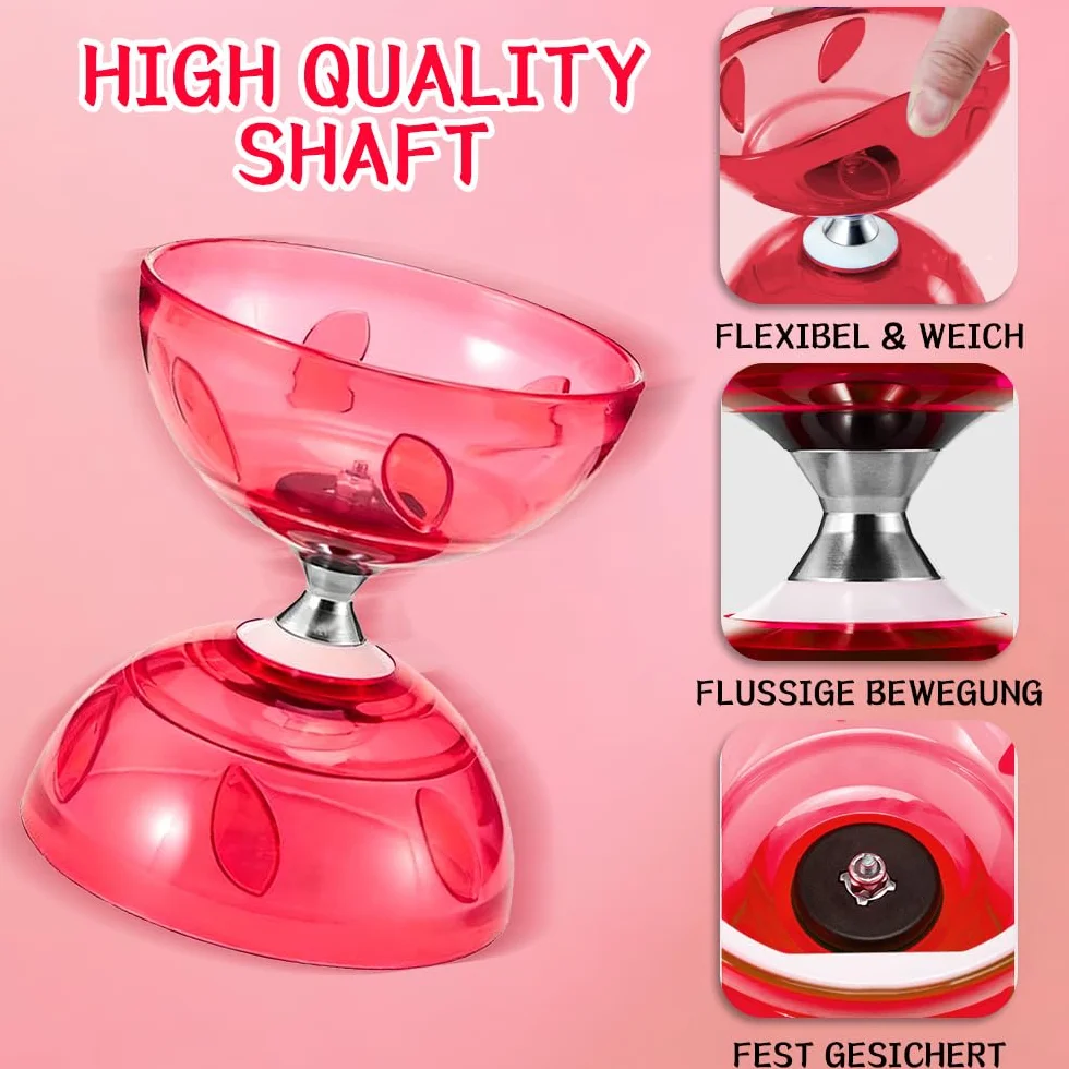 Juego de Diábolo LED Malabares con Palos y Cuerdas de Repuesto, Rojo