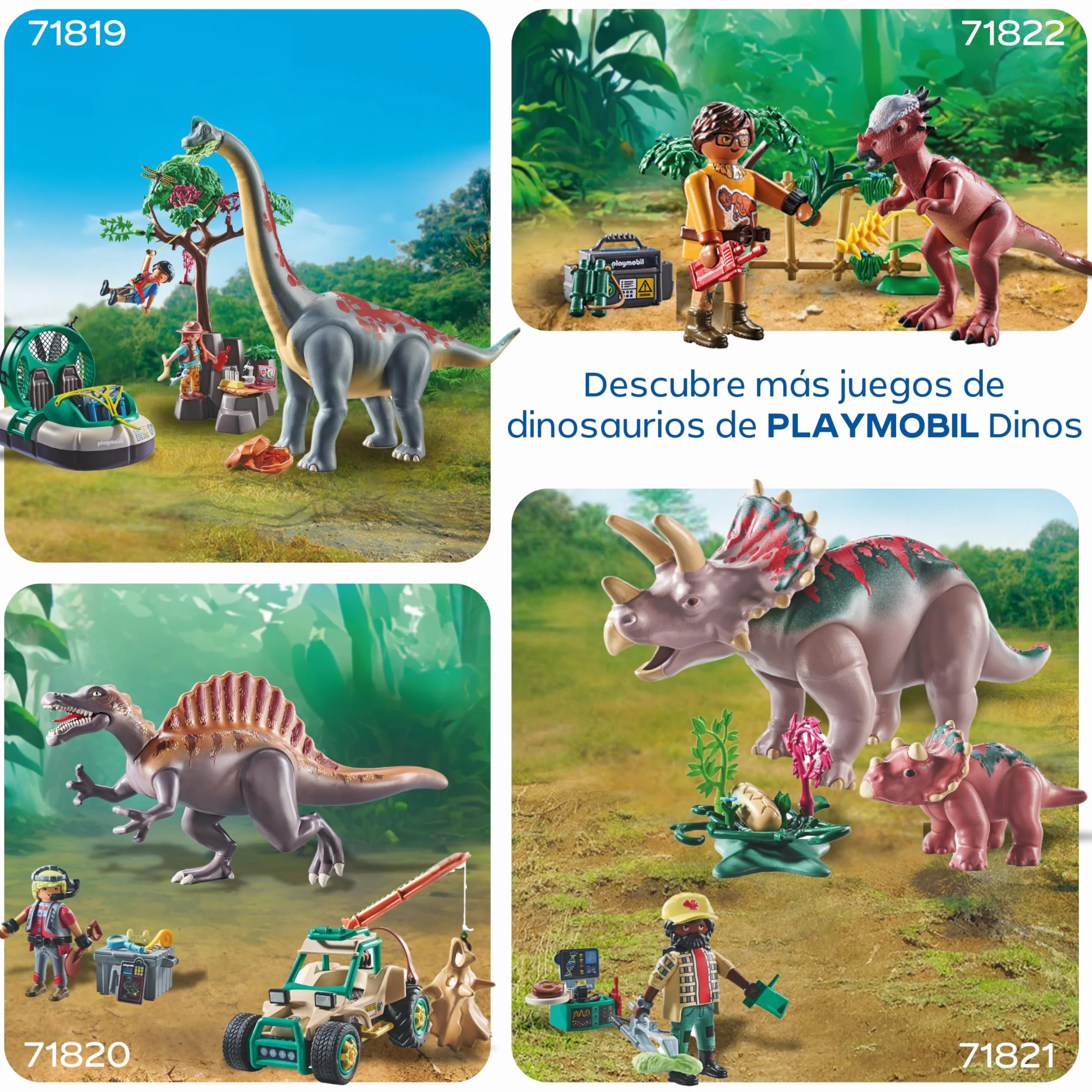 PLAYMOBIL Dinos Escondite de Dinosaurios con Quad, cría de T-Rex y Braquiosaurio | Juguete niños 4+ años | 72069