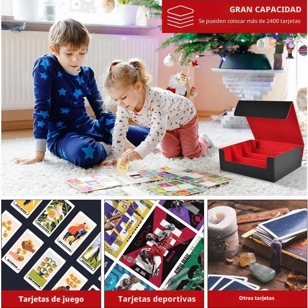 Aolso Caja de Barajas para Cartas, Deck Box para 2400+ PTCG Cartas, Flip Caja de Almacenamiento de Tarjeta con 8 Card Dividers, para MTG TCG PTCG, Negro y Rojo