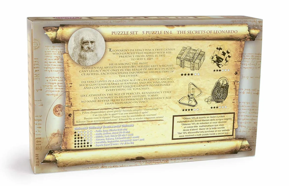 Logica Juegos Art. Set 5 en 1 Rompecabezas de Madera y Metal - Coleccion Leonardo da Vinci