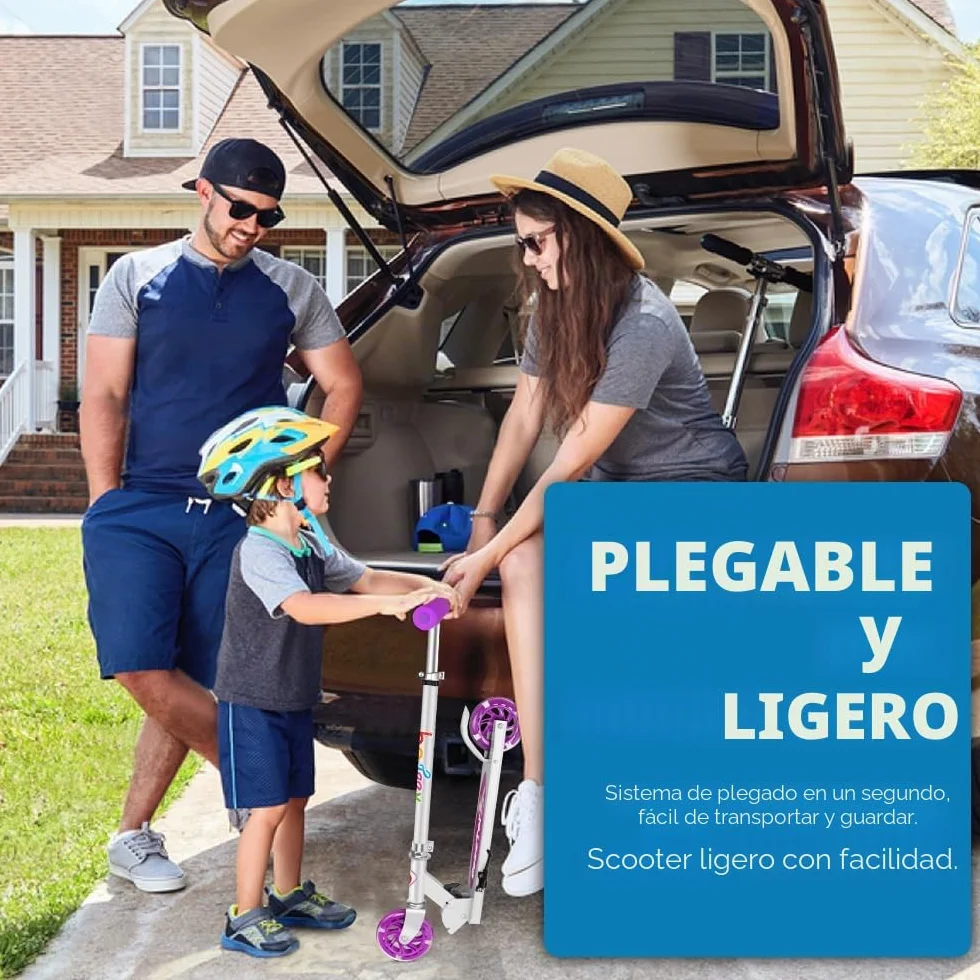 Patinete Infantil Plegable BELEEV V1 con Luces LED, 4 Alturas Ajustable, Ligero para Niños 3-12 Años