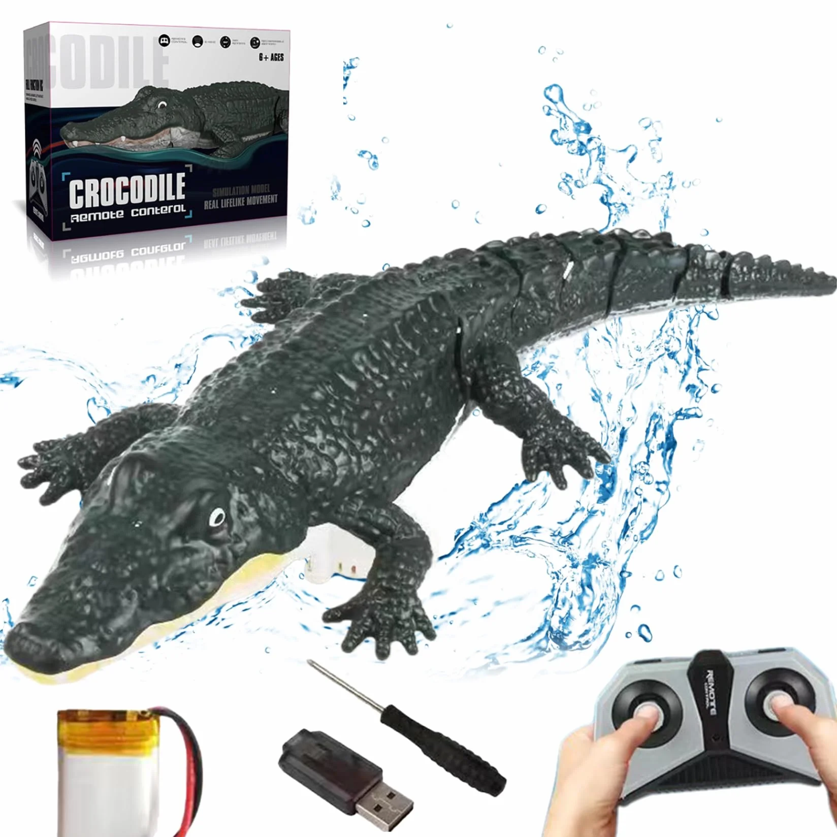 Alligator de Control Remoto 2.4 GHz Impermeable Juguetes de Agua para Piscina