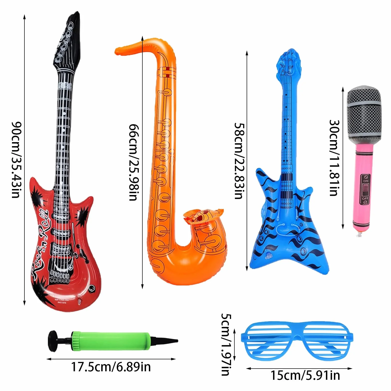 Fotobox Accessoires 9 Stück aufblasbares 90 cm Luftgitarren für Mottoparty Geburtstagsfeiern